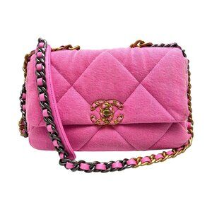 CHANEL19 Pink Denim Medium Flap Bag With Mixed Metal Hardware